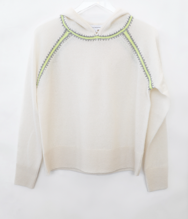 White + Warren - Crochet Raglan Hoodie in Pearl White Combo