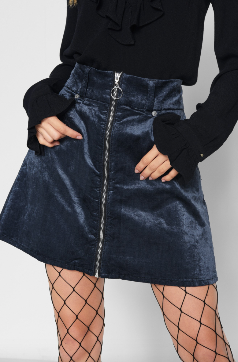 7 For All Mankind - Zip Front Mini Skirt in Navy