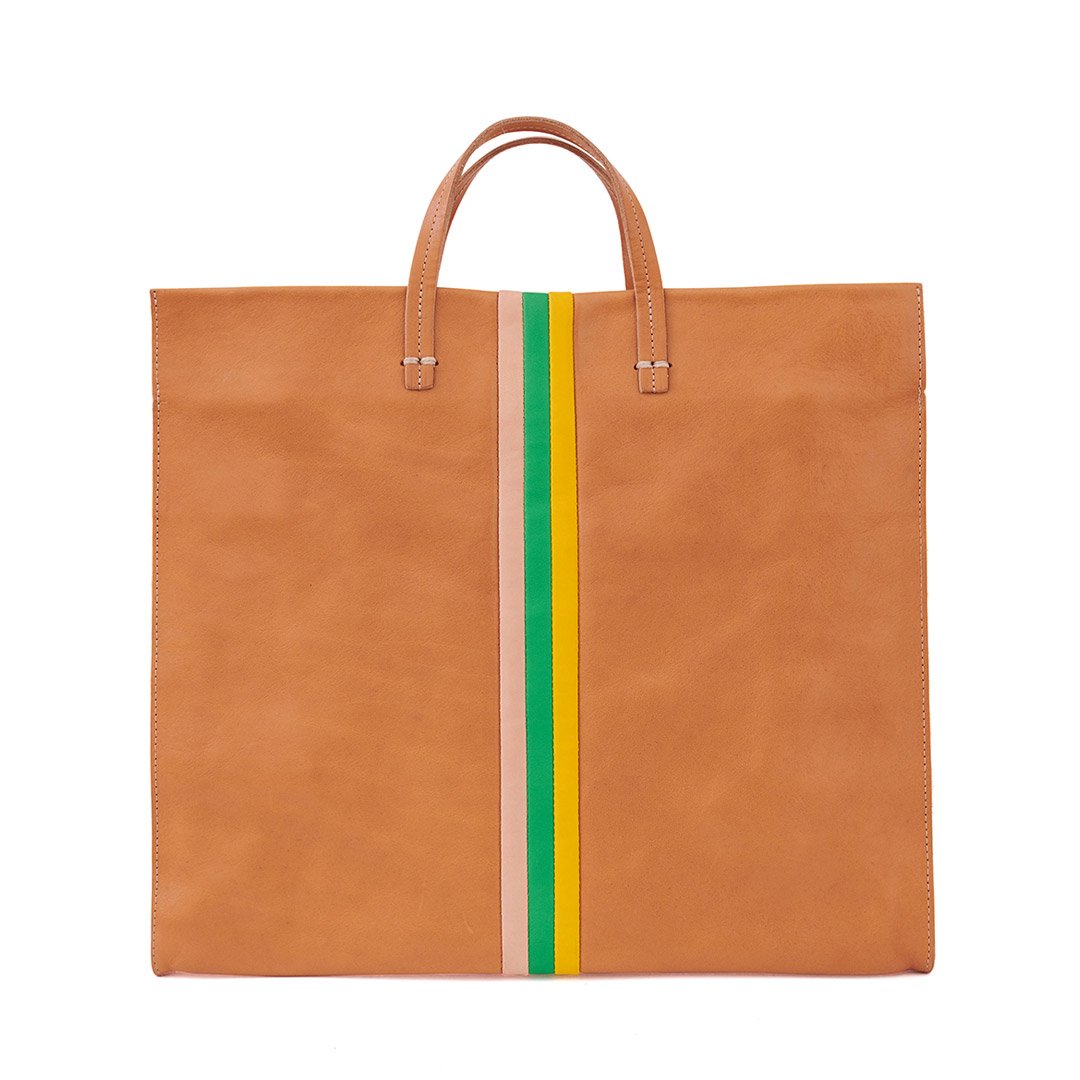 Clare V. - Simple Tote in Natural Rustic w/ Pale Pink, Parrot Green & Canary Italian Nappa Desert Stripes