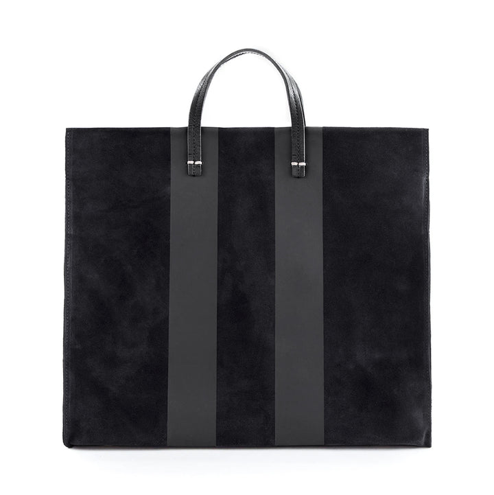 Clare V. - Simple Tote in Black Suede w/ Matte Black Racing Stripes