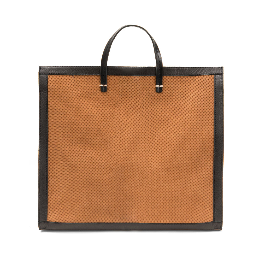 Clare V. - Simple Tote in Cognac Perf Suede w/ Black Neptune Border