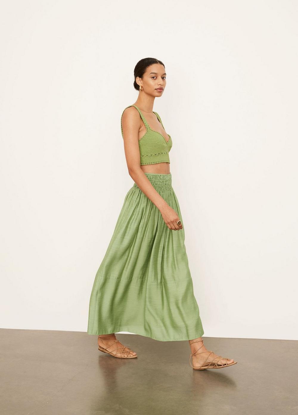 Vince - Smocked Midi Skirt in Pistachio
