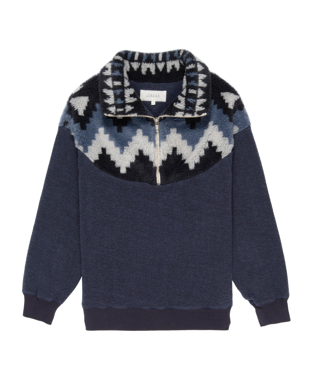 The Great - The Fleece Half Zip Pullover In Navy Canyon Geo