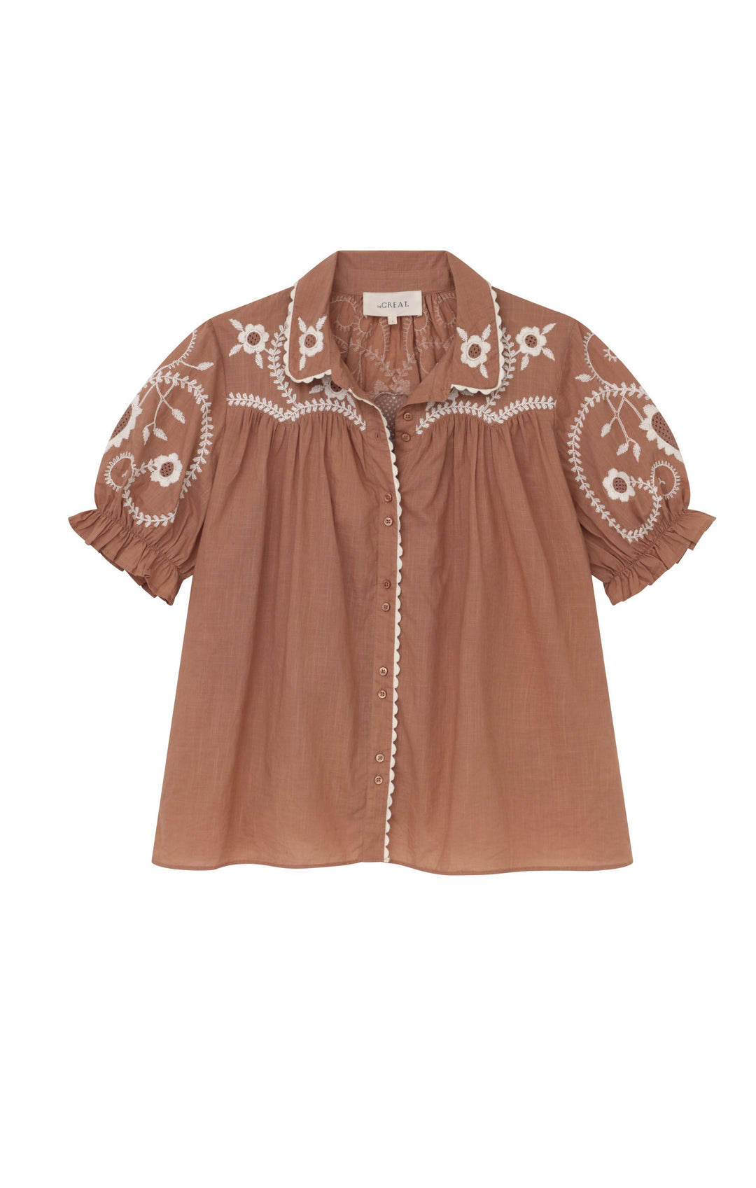 The Great - The Kerchief Top in Sandy Peach Western Embroidery