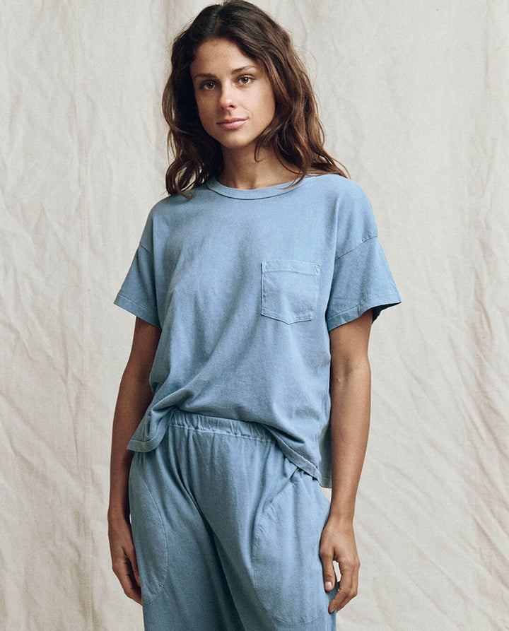 The Great - The Pocket Tee In Vintage Cornflower
