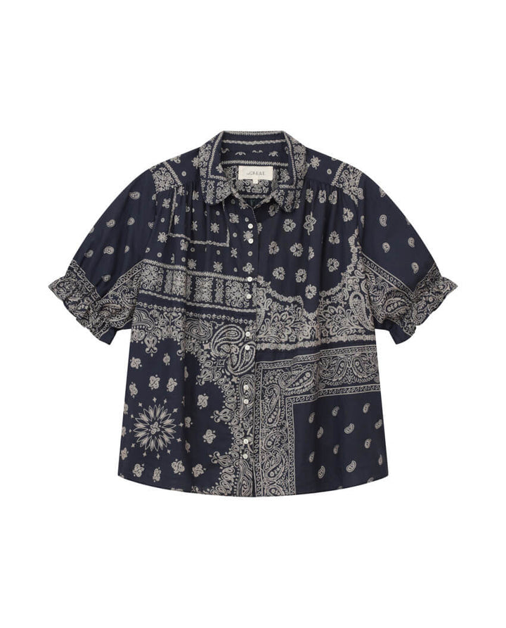 The Great - The Kerchief Top in Navy Bandana Print