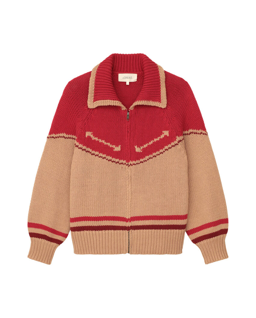 The Great - The Ranch Cardigan in Nude with Red Rose