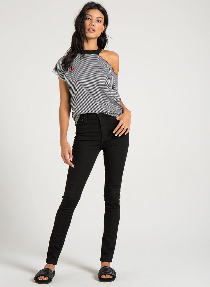 PHILANTHROPY - Flamingo Tee Shirt in Black Cat Stripe