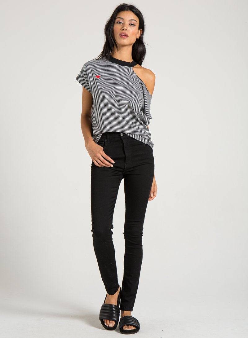 PHILANTHROPY - Flamingo Tee Shirt in Black Cat Stripe