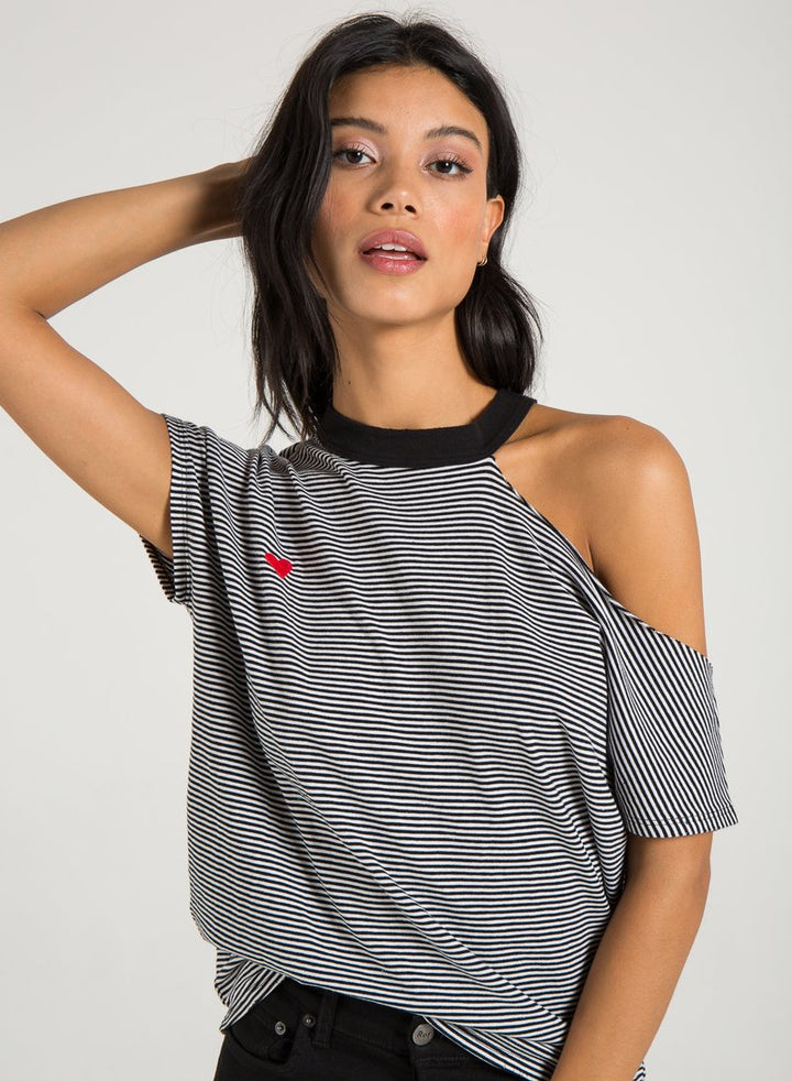 PHILANTHROPY - Flamingo Tee Shirt in Black Cat Stripe