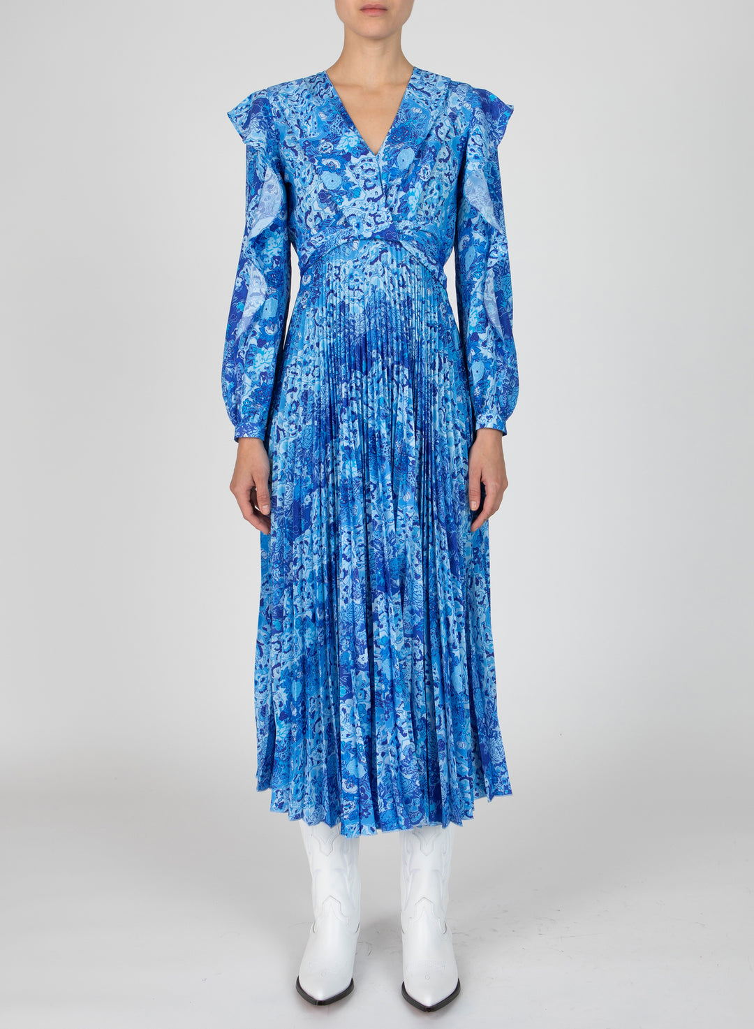 Derek Lam 10 Crosby - Chrishelle V-Neck Ruffle Dress In Navy Multi 4 Derek Lam 10 Crosby - Chrishelle V-Neck Ruffle Dress In Navy Multi 4