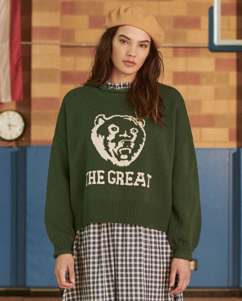 The Great - The Bear Pullover in Deep Bottle Green