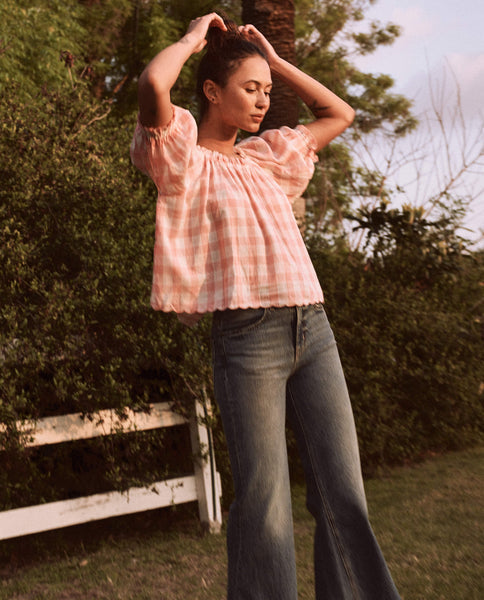 The Great - The Garland Top in Pink with Cream Gingham