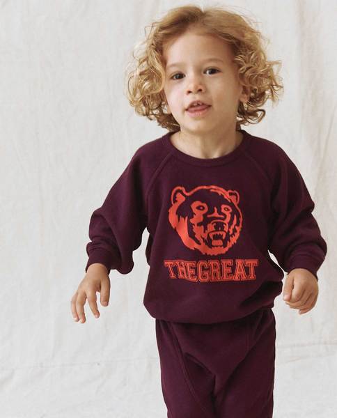 The Great - The Little College Sweatshirt w/ Bear Graphic in Mulberry