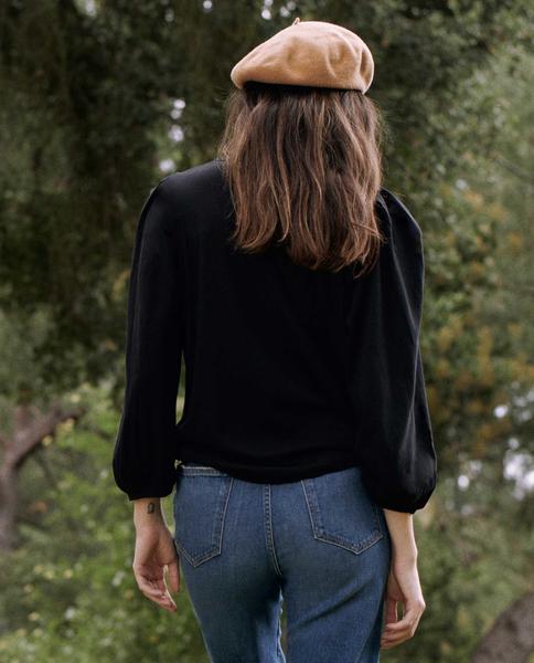The Great - The Pleat Sleeve Tee in Black
