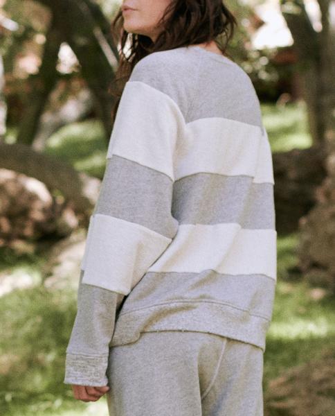 THE GREAT - The Reverse Stripe Slouch Sweatshirt in Varsity Grey