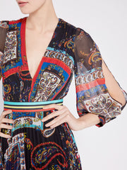 Alice + Olivia - Cheney Slit Sleeve Pleated Dress in Royalty Paisley