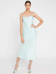Alice + Olivia - Harmony Drape Slip Midi Dress w Slit in Mint