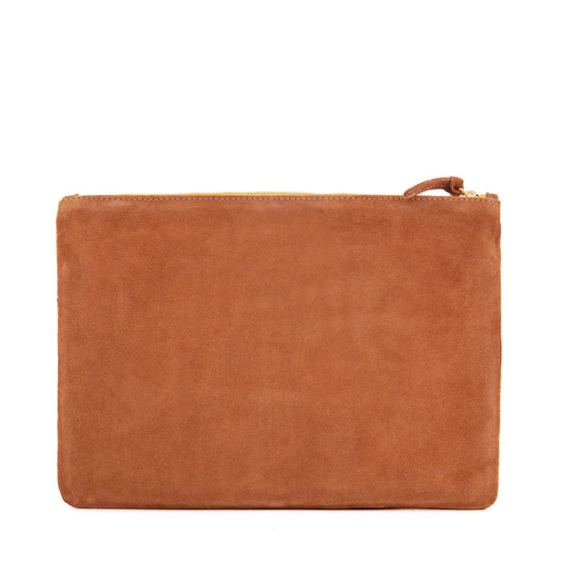 Clare V. - Flat Clutch in Chestnut Suede w/ Canary, Pale Pink & Canary Mini Stripes