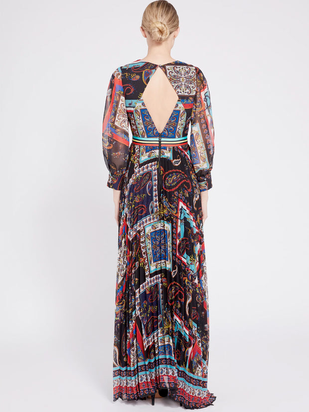Alice + Olivia - Cheney Slit Sleeve Pleated Dress in Royalty Paisley