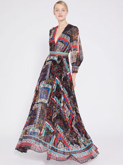 Alice + Olivia - Cheney Slit Sleeve Pleated Dress in Royalty Paisley