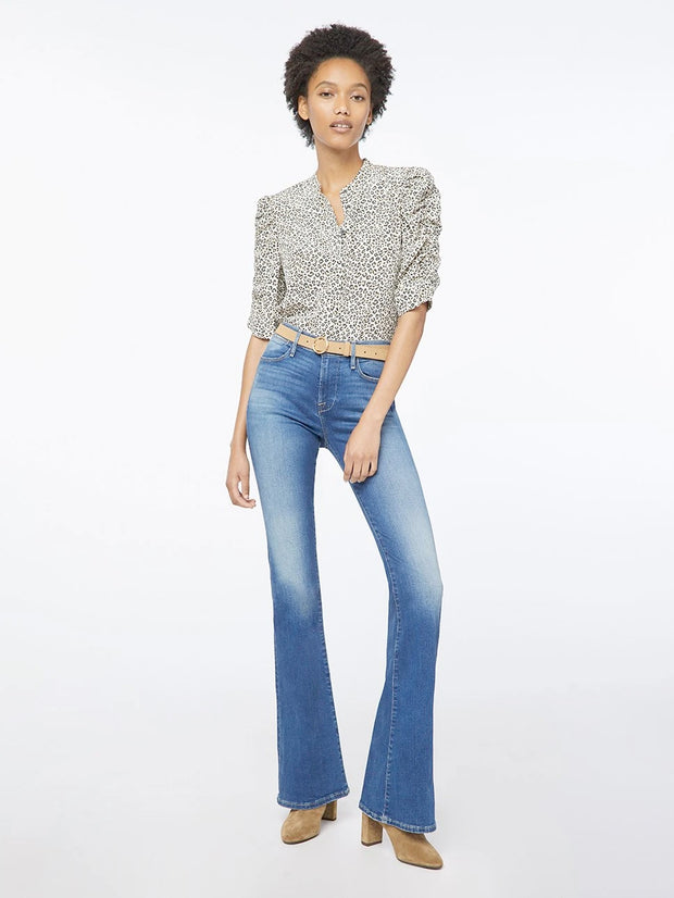 Frame - Shirred Sleeve Button-Up Top in Caramel Multi