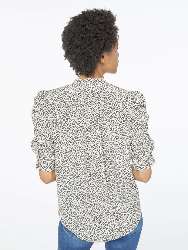 Frame - Shirred Sleeve Button-Up Top in Caramel Multi