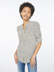 Frame - Shirred Sleeve Button-Up Top in Caramel Multi