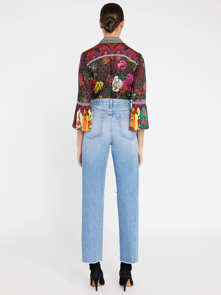Alice + Olivia - Rivera Trumpet Sleeve Button Down in Retro Floral Multi/Combo