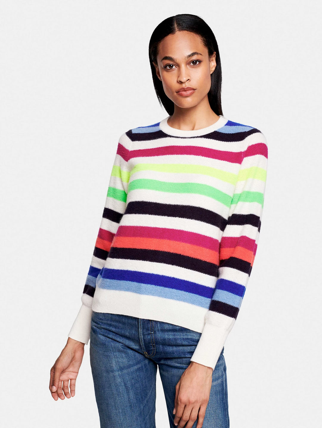 White + Warren - Bold Stripe Sweatshirt in Neon Combo