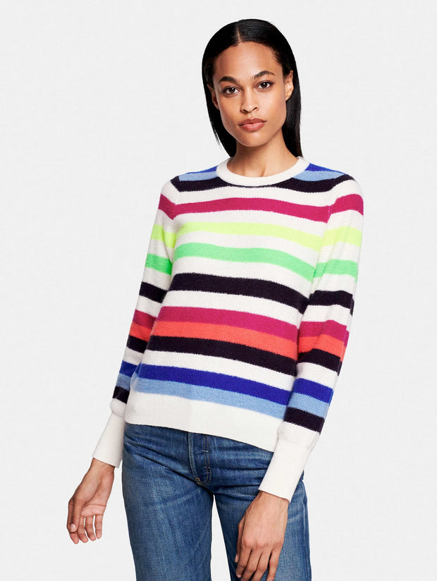 White + Warren - Bold Stripe Sweatshirt in Neon Combo