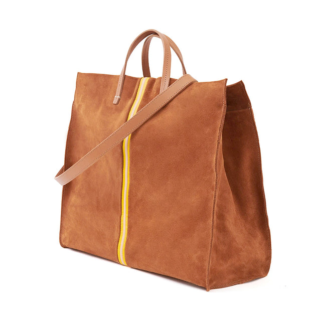 Clare V. Simple Tote Camel Suede with Black & White Stripes