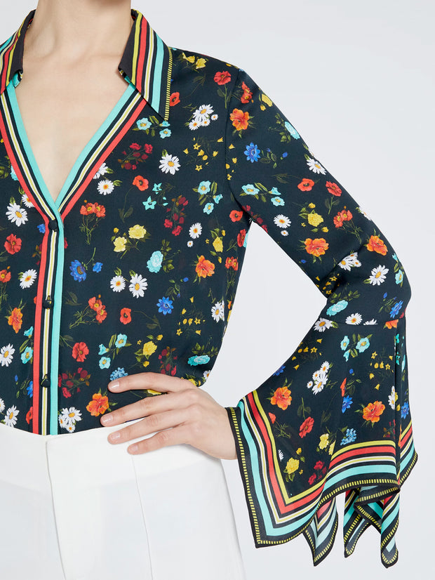 Alice + Olivia - Randa Trumpet Sleeve Button Down Shirt in Botanical Ditsy