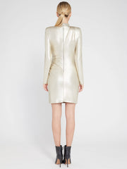 Alice + Olivia - Hilary Ruched Mock Neck Dress in Pale Gold