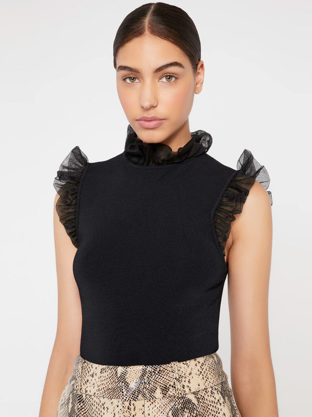 Alice + Olivia - Kerrie Ruffled Open Back Tank in Black