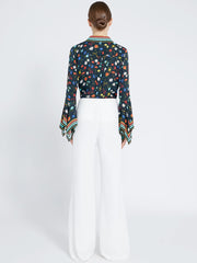 Alice + Olivia - Randa Trumpet Sleeve Button Down Shirt in Botanical Ditsy