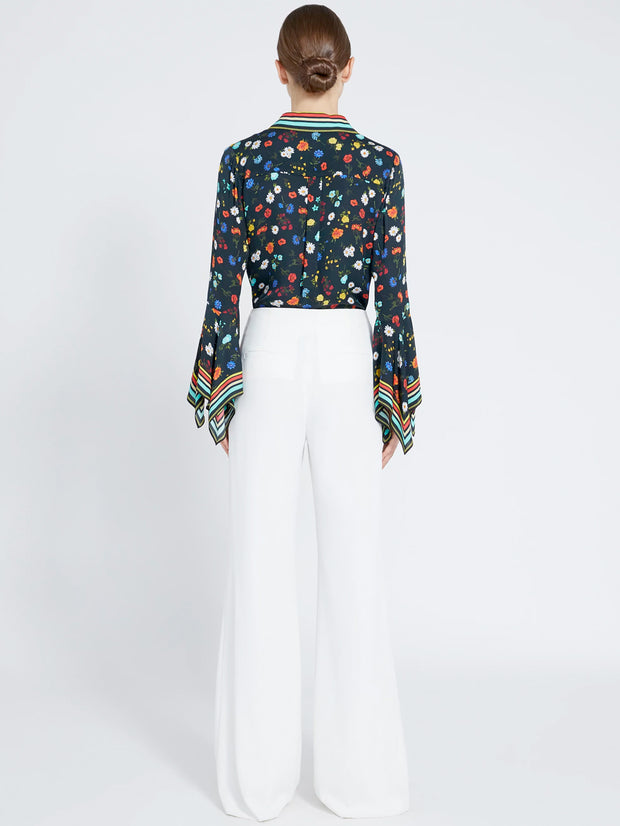 Alice + Olivia - Randa Trumpet Sleeve Button Down Shirt in Botanical Ditsy