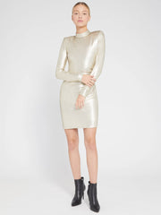 Alice + Olivia - Hilary Ruched Mock Neck Dress in Pale Gold