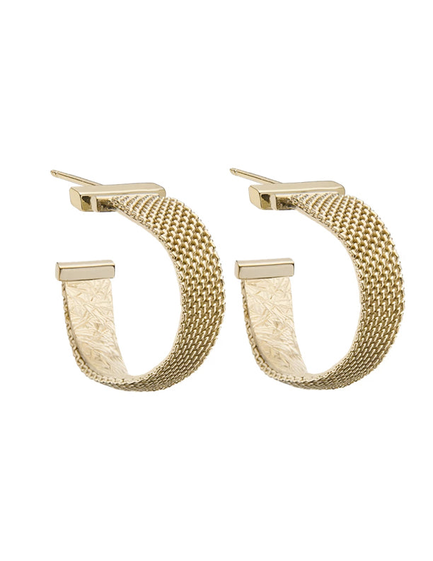 Jennifer Zeuner - Josefina Small Mesh Hoop Earrings in Yellow Gold Plated Silver