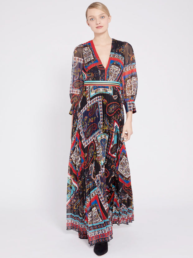 Alice + Olivia - Cheney Slit Sleeve Pleated Dress in Royalty Paisley