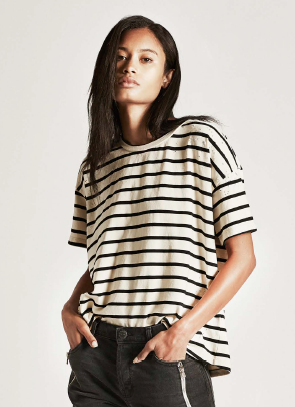 Current Elliott - The Roadie Top in BW Stripe X Destroy