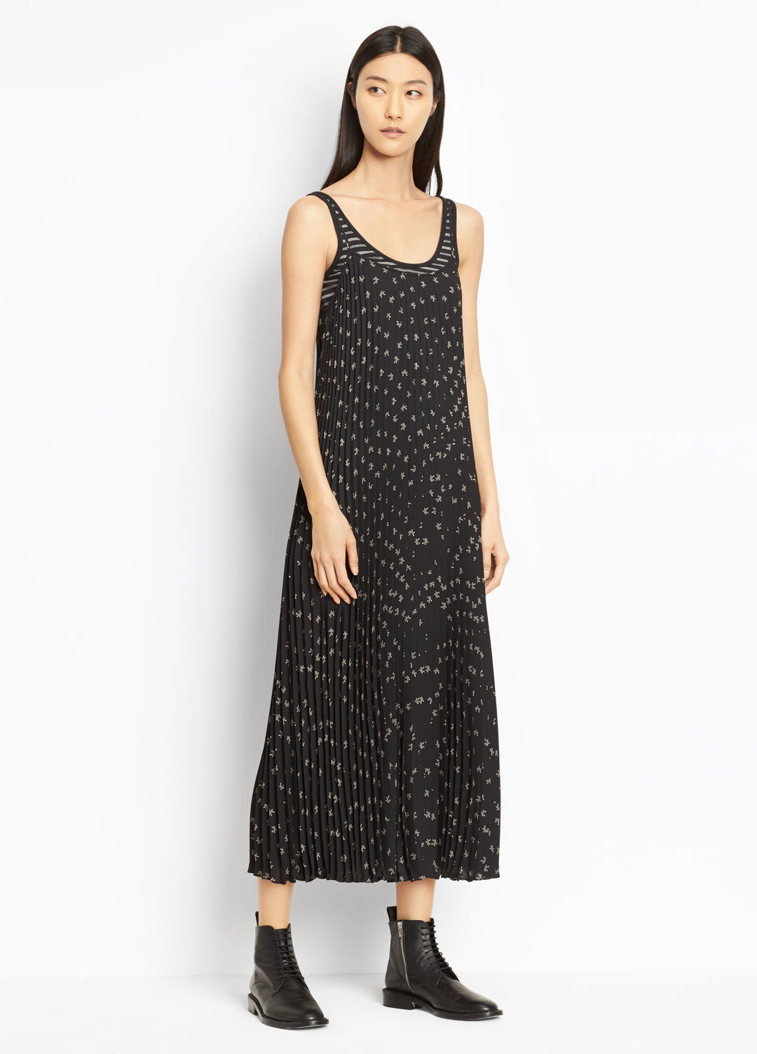 vince floral pleated camisole dress Marine Garden Pleated Cami Dress