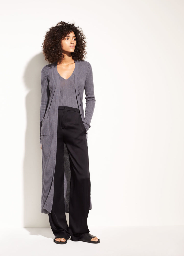 Vince - Mix Ribbed Cashmere Long Button Cardigan in Shadow