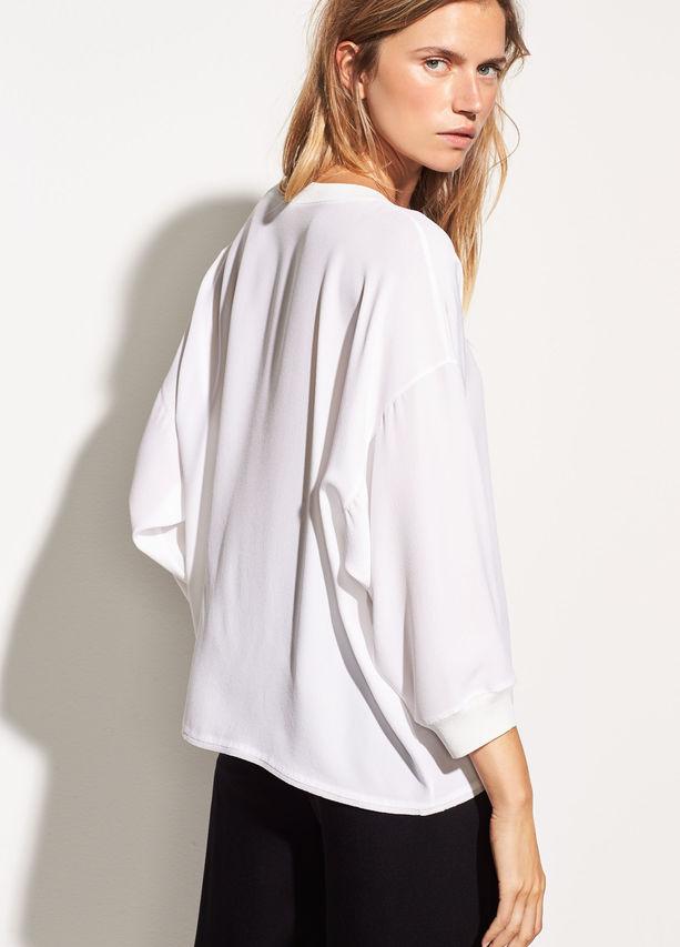 VINC - Silk-Satin Back Crepe Top in White Chalk