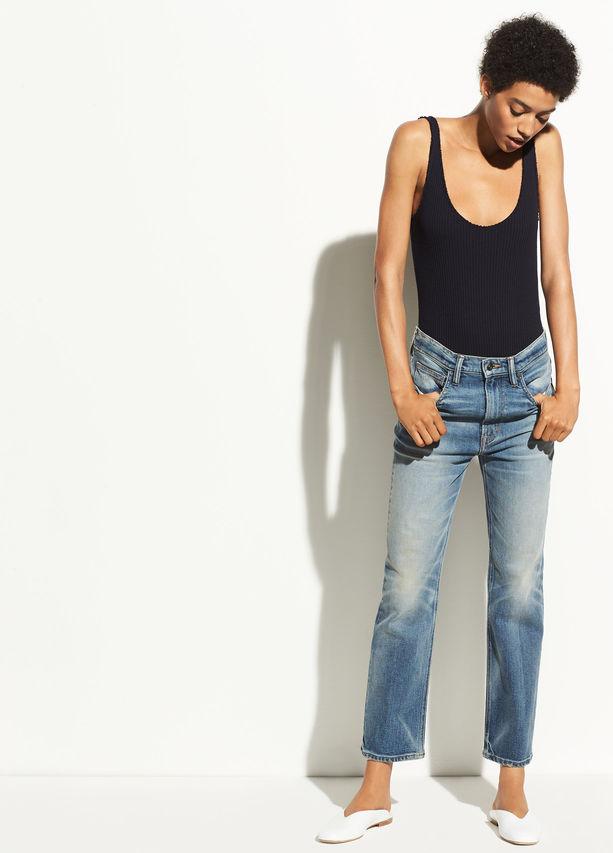 Vince - Rib Scoop Back Bodysuit in Coastal Blue
