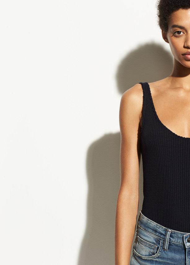 Vince - Rib Scoop Back Bodysuit in Coastal Blue