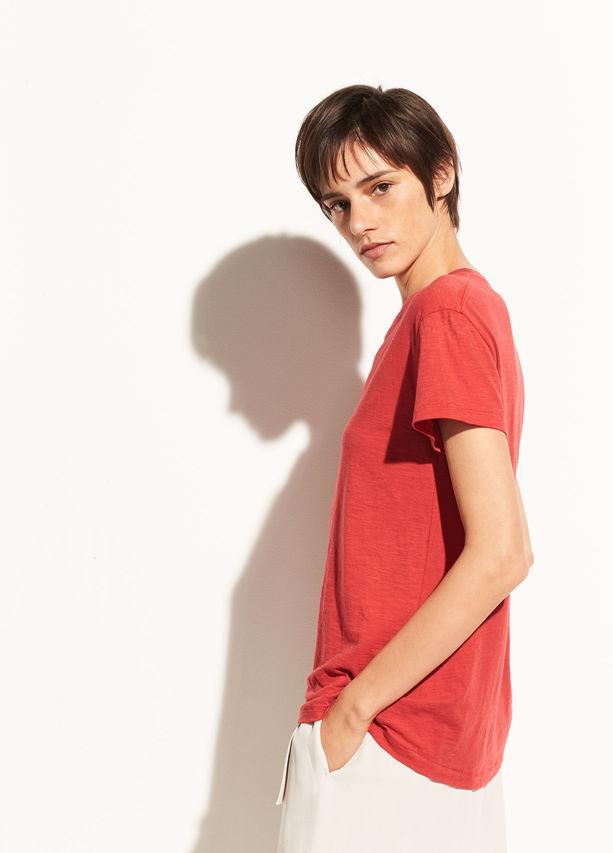 Vince - Short Sleeve Pima Cotton Crew in Poppy