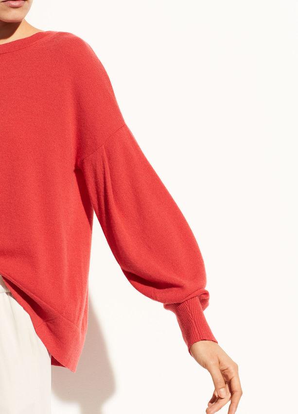Vince - Pleated Sleeve Cashmere Crew in Poppy