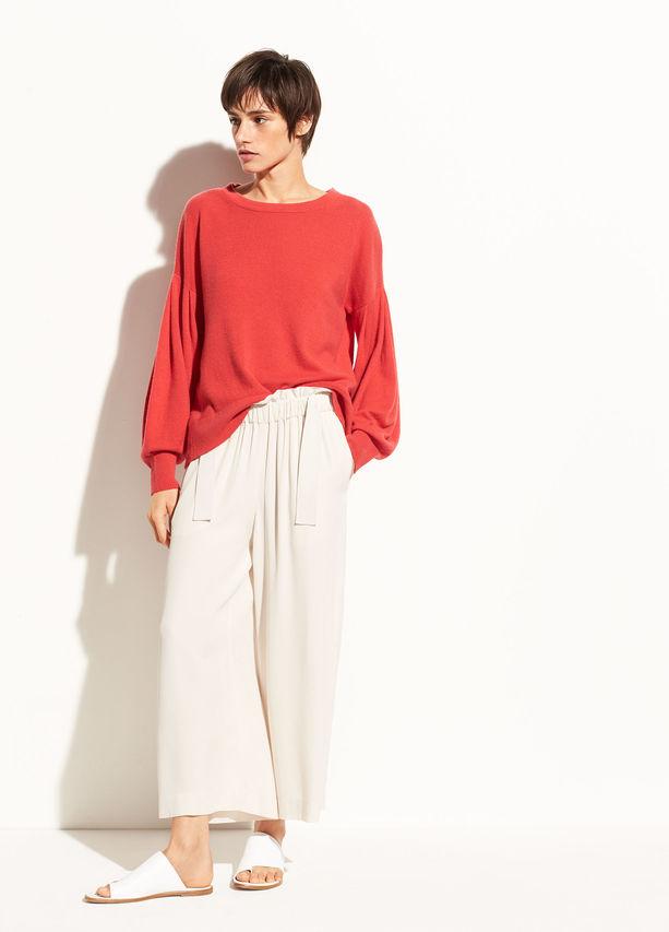 Vince - Pleated Sleeve Cashmere Crew in Poppy