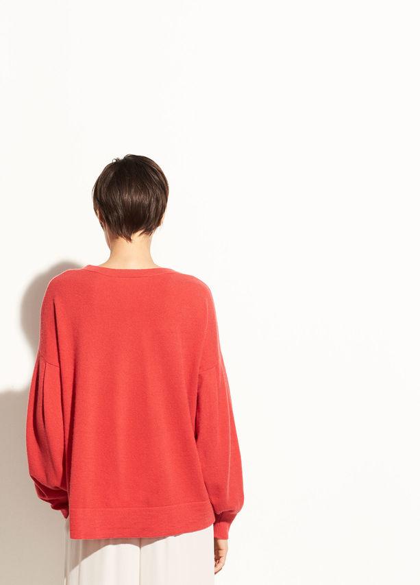Vince - Pleated Sleeve Cashmere Crew in Poppy